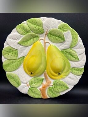 1987 Shafford Fruit Du Jour Hand Painted Yellow Pears Ceramic Vintage Plate Dish